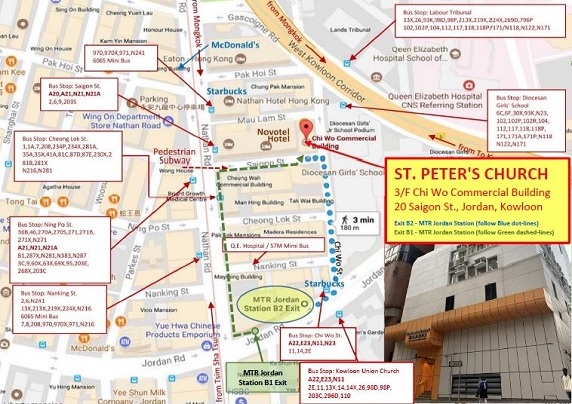 Location of AOS Seafarers Center and St. Peter's Church in Jordan