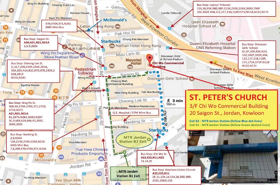 Location of AOS Seafarers Center and St. Peter's Church in Jordan