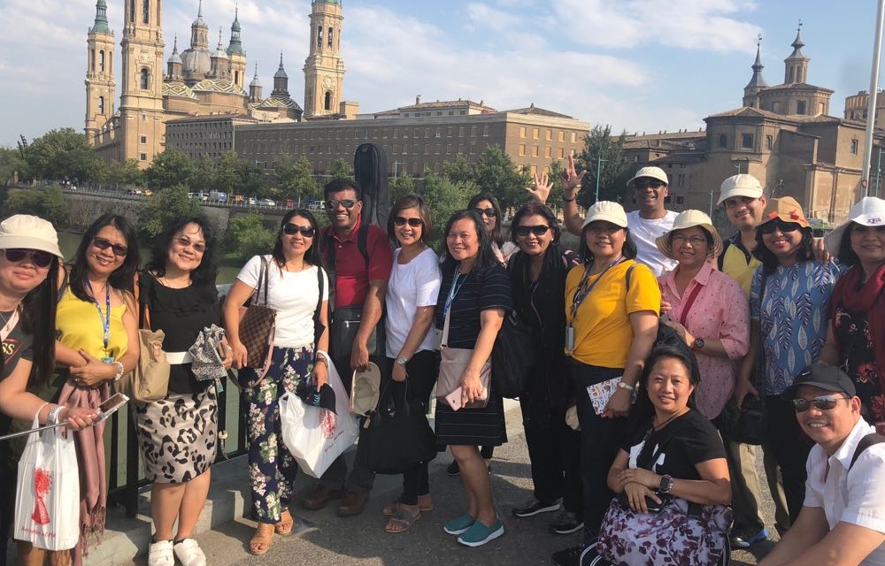 Pilgrims and Father Valan in Zaragoza, Spain, 2018