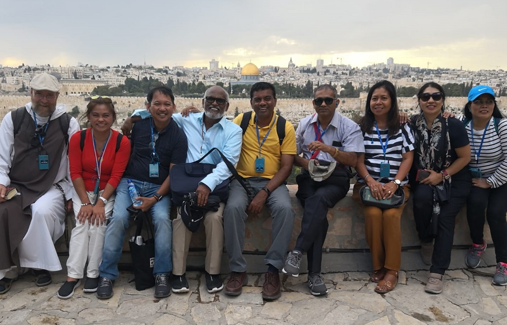 Pilgrims and Father Valan on Mount Zion, Israel, 2019