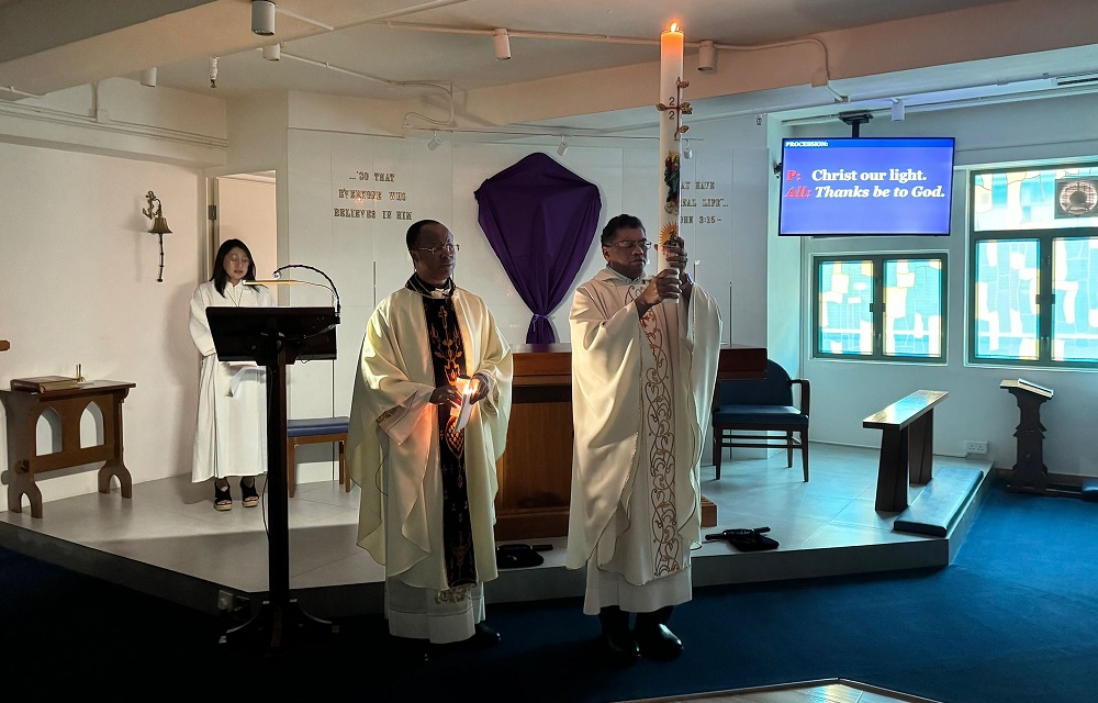 Father Valan celebrating mass at St Peter's Church, HK