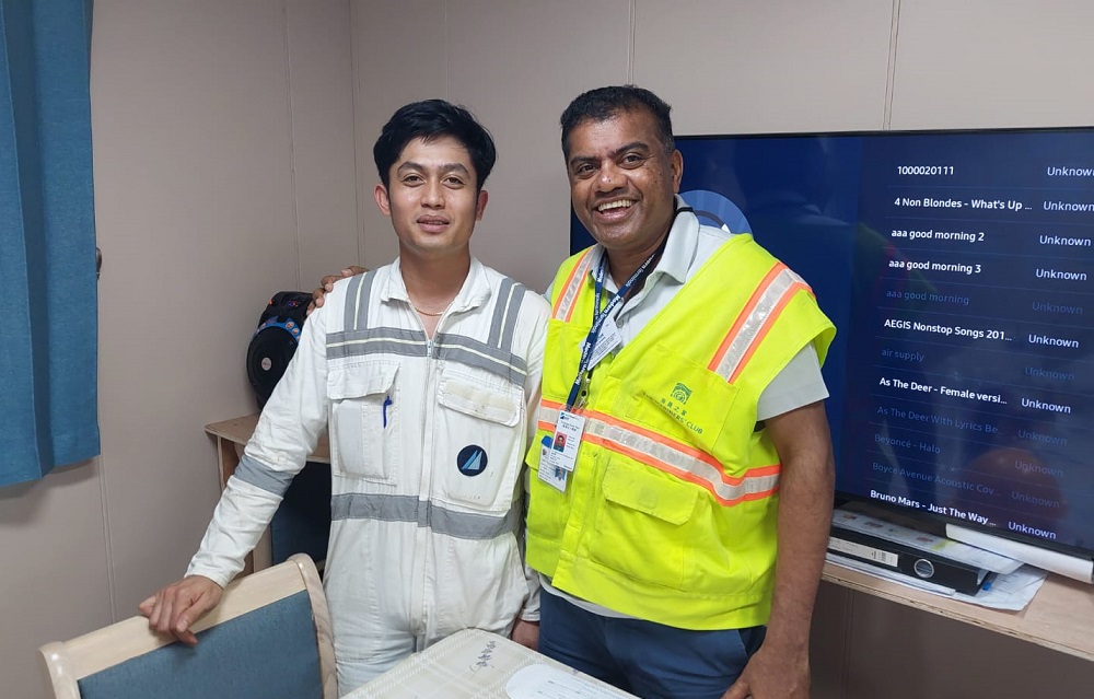 Seafarer alongside Father Valan, Container Terminals, HK